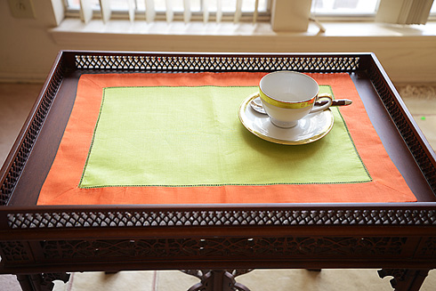 Multicolor Hemstitch Placemat 14"x20". Macaw Green Flame Orange - Click Image to Close